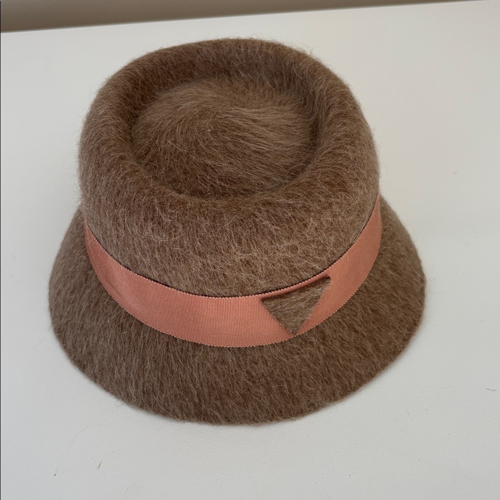 Brown Wool Bucket Hat with Ribbon